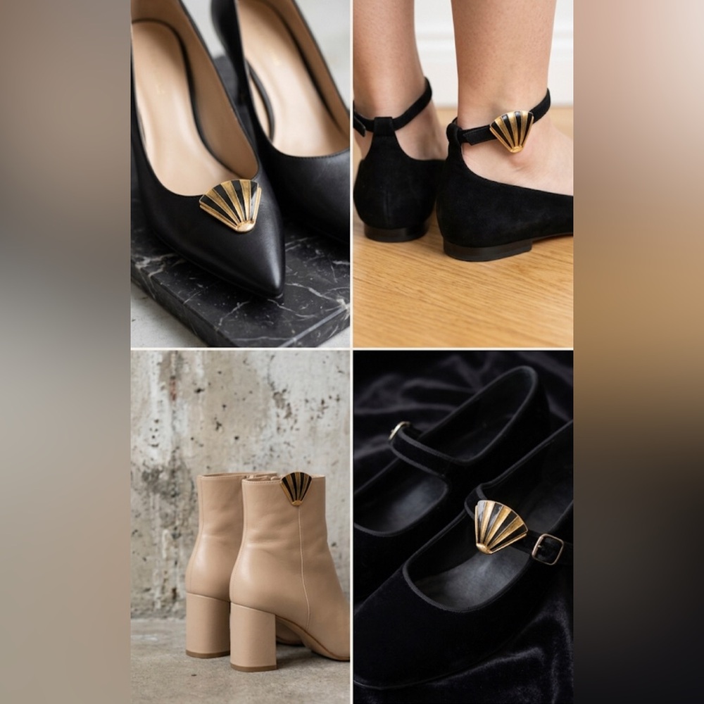 Vintage golden/black shell shoe clips NEW